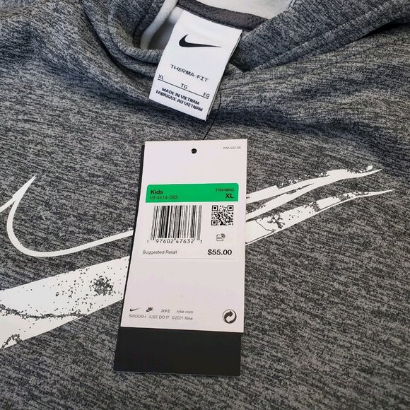 Nike Hoodie Boys Girls XL Gray Heather Stain Repel Therma-FIT HF4414-063 NEW - Picture 5 of 7